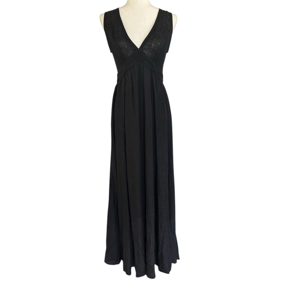 JAGA DTLA Linen Maxi Dress V Neck Full Skirt Size 3 Fitted Bodice - Picture 5 of 14